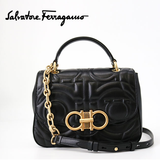 SALVATORE FERRAGAMO サルヴァトーレ フェラガモ 21I281 732663 トップハンドル ハンド・ショルダーバッグ ハンドバッグ 2WAY ガンチーニ レディース NERO BLACK 黒 斜めがけ クロスボディ レディース レザー キルティング