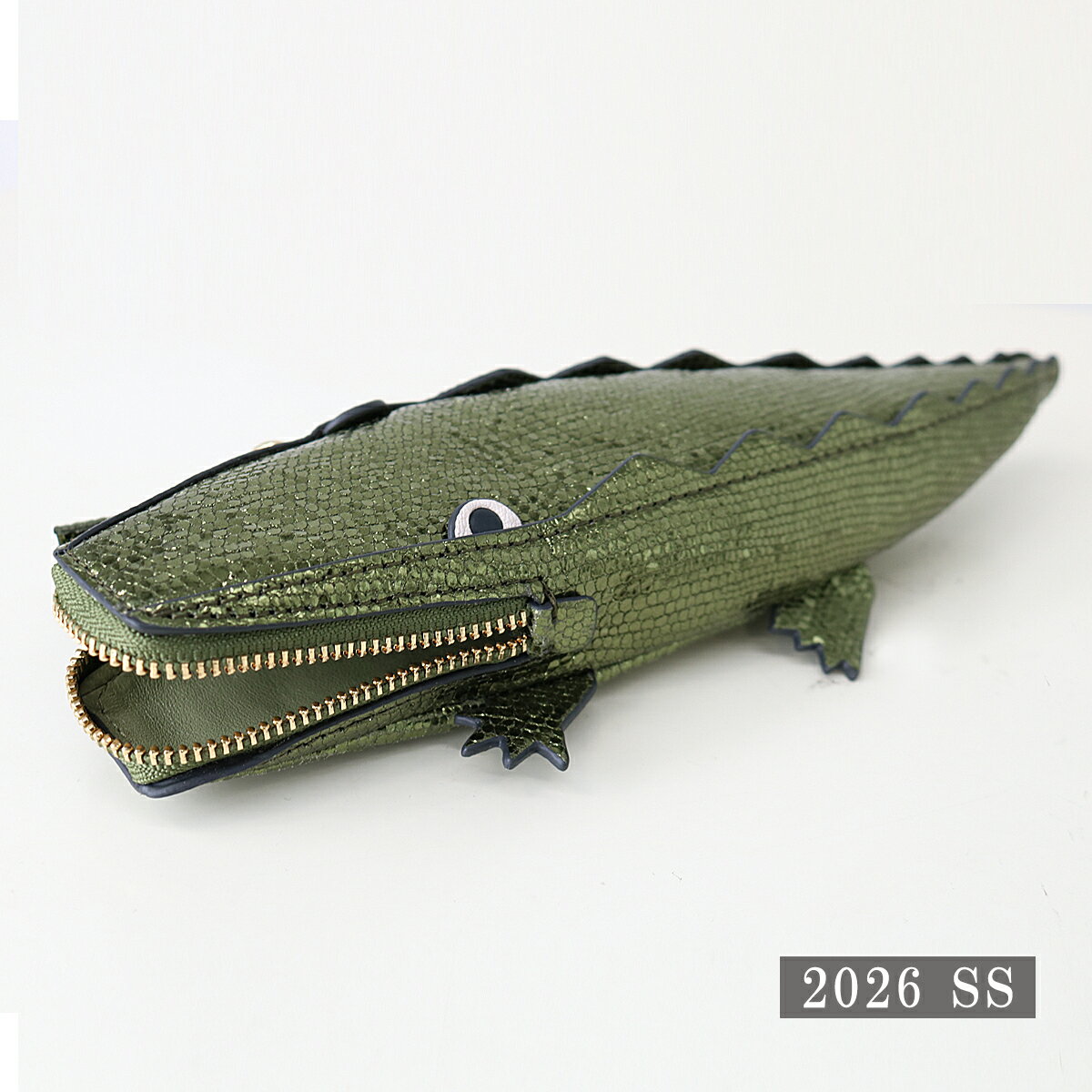 ■ANYA HINDMARCH アニヤハインドマーチ 5050925205658 Pouch Crocodile in Shimmering Metallic Leather OLIVE クロコダイル ポーチ 小物入れ ペンケース バッグチャーム キーホルダー ギフト プレゼント ブランド