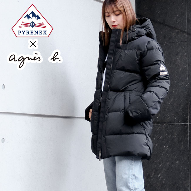 【PYRENEX】ピレネックスXアニエスベー コラボ HWQ062 レディース アグネス AGNES Collab AGNES Bダウンジャケット BLACK ダウンコート agnes b ブラック フード取り外し可能 ダウンコート 軽量 ボーダー