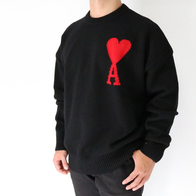 ami paris アミ パリス BFUKS002.018 009 ロゴニット　セーター メンズ クルーネック ウール オーバーサイズ ハート 黒 ユニセックスのサムネイル