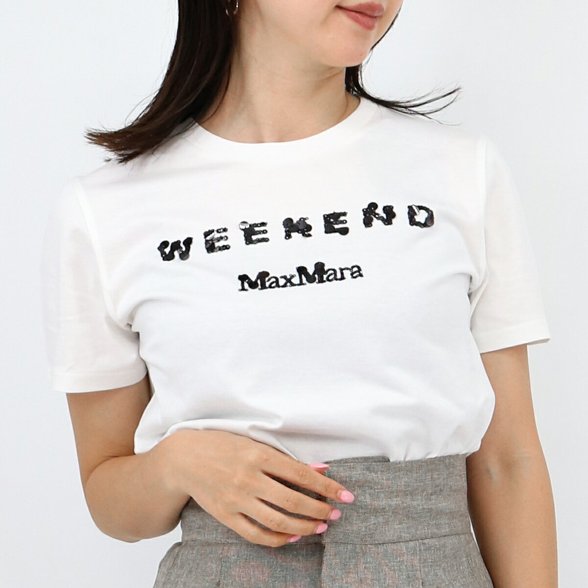 WEEKEND MAX MARA ウィークエンドマックスマーラ TALENTO TSHIRT レディースTシャツ 半袖 クルーネック スパンコールロゴ コットン ロゴT カットソー