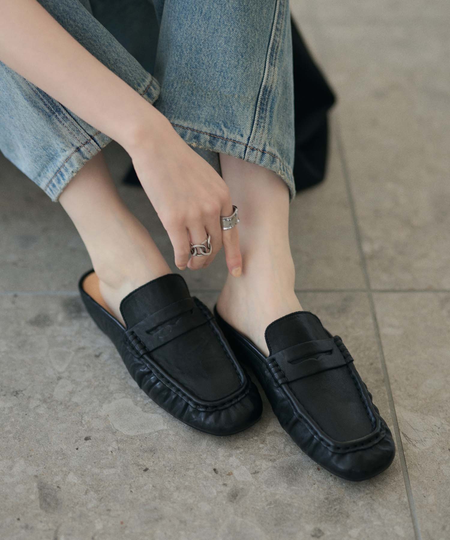 square toe gathered loafers /スクエアトゥギャザーローファー