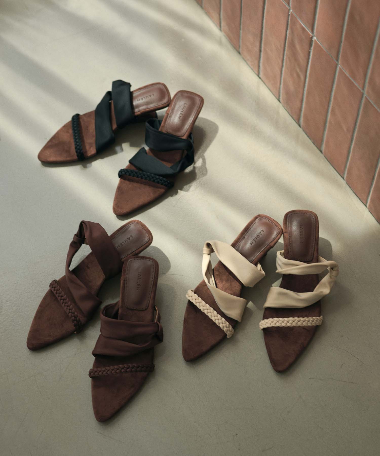 braided strap asymmetric mules / 編み込みストラップ アシンメトリーミュール