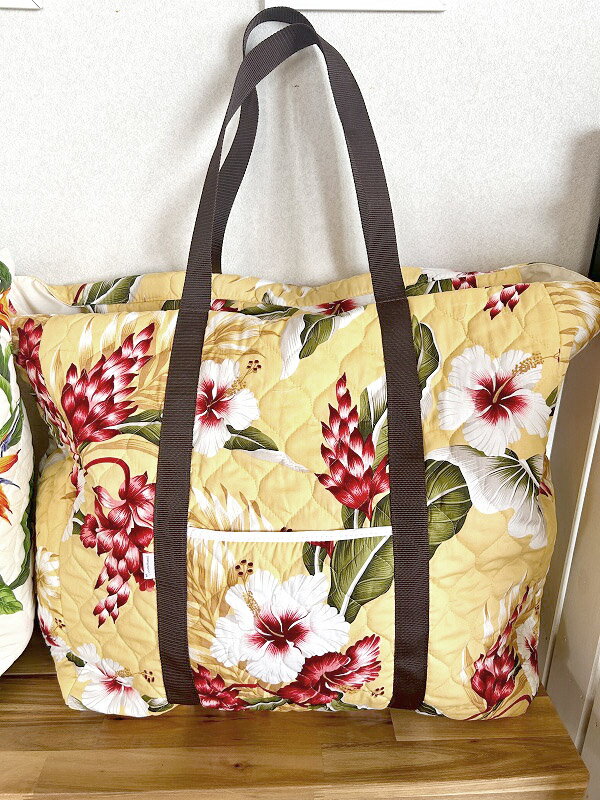 【送料無料】フラダンスドデカバッグ（ハイビスカス&トーチジンジャー）大容量バッグ　たくさん入るバッグ　布製　軽い