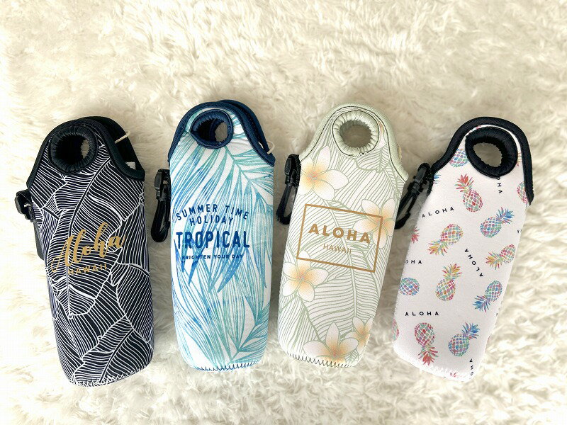 ハワイアン◆ネオプレンペットボトルホルダー/お弁当・保冷・パイナップル・トロピカル・プルメリア