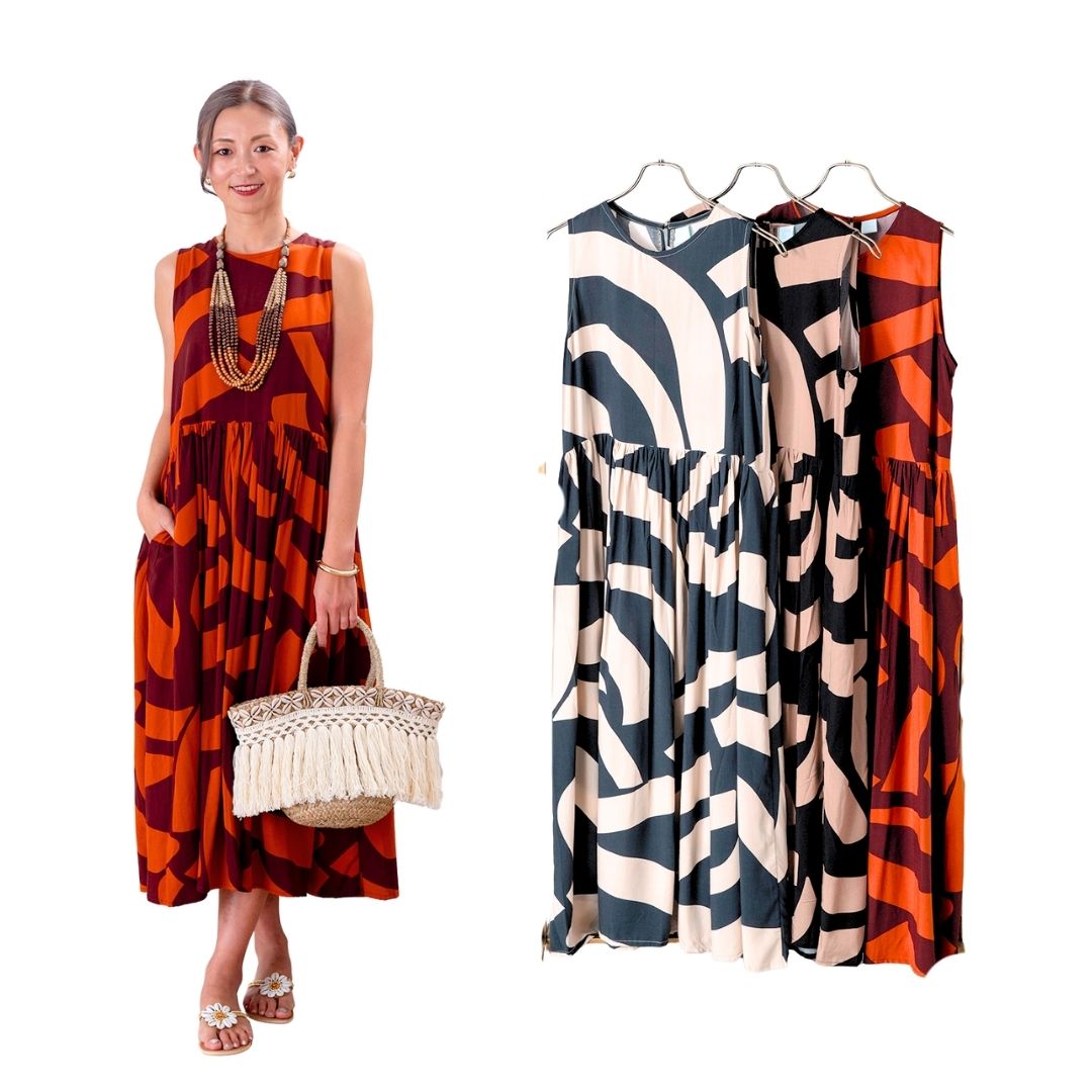 【送料無料】リゾートノースリーブギャザーワンピース