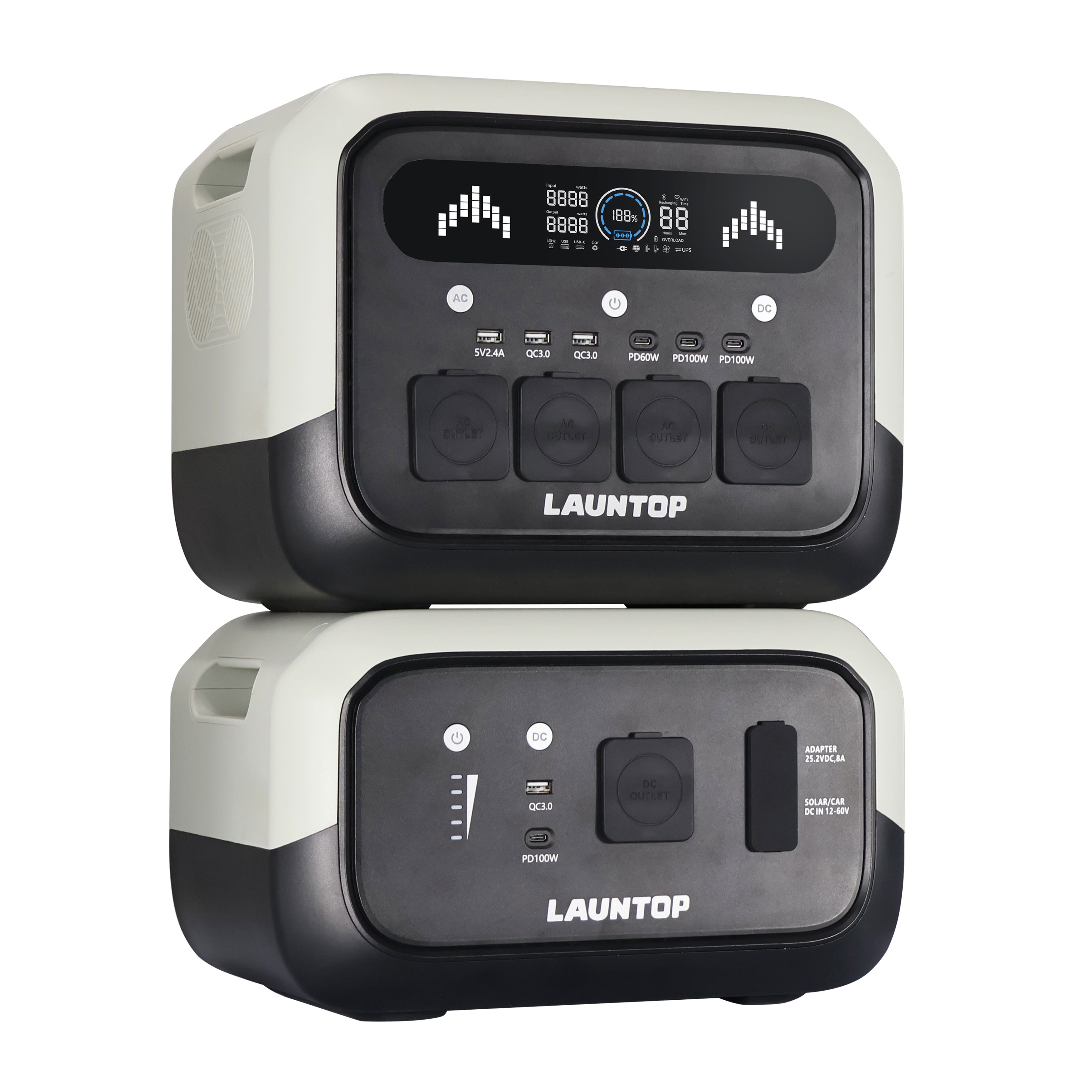 「即納」LAUNTOP ポータブル電源 拡張バッテリーセット 1024Wh/2048Wh 12ポート 定額出力1600W/電力リフト1560W リン酸鉄 EPS機能 PD100W/QC3.0 蓄電池 車中泊 LEDライト付 ぽーたぶる AC100V 50Hz/60Hz 台風停電対策 防災 アウトドア キャンプ 母の日