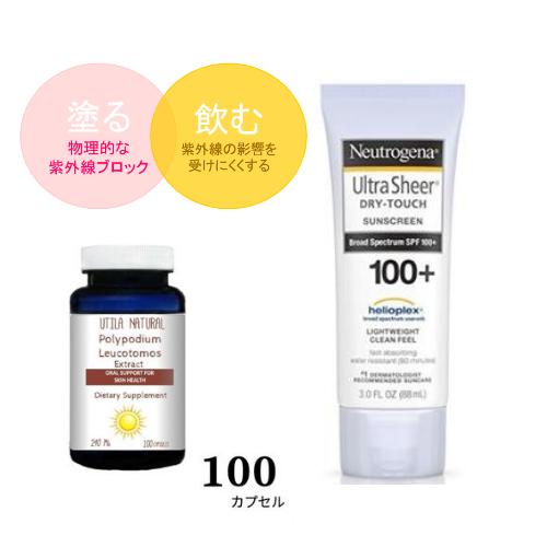 飲む日焼け対策☆ポリポディウム　ヘリオケア＆ニュートロジーナ　ウルトラシアー ドライタッチ　サンブロック SPF100 日焼け止め【88ml】