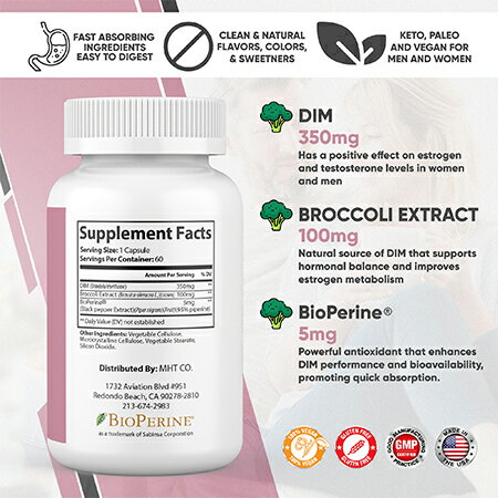 DIM サプリメント 350mg 60カプセル ブロッコリー バイオぺリン DIM Ultra 350 mg ...