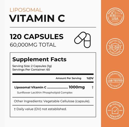 リポソーム ビタミンC 1000mg 【120カプセル 】 Neurogan 第三者機関による検査済...