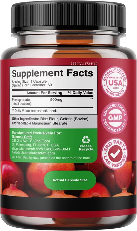 ざくろ サプリメント（60カプセル）Natures Craft Pomegranate Supplement - 60 Capsules　ザクロ　エラグ酸　1カプセル辺り500mg laurette-10003831 Laurette サンプル画像2