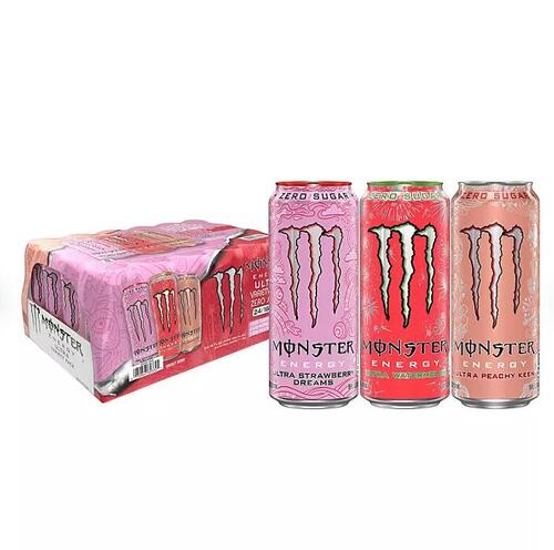 モンスター ストロベリー・ウォーターメロン・ピーチ バラエティーパック (473ml ×12本) ゼロシュガー Monster Energy Ultra Variety Pack, Strawberry Dreams, Watermelon, Peachy Keen