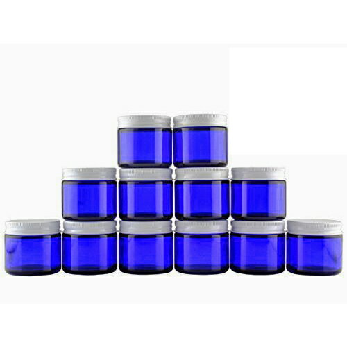 12個セット ガラス　遮光ジャー　コバルトブルー 小分け クリーム 容器　60ml