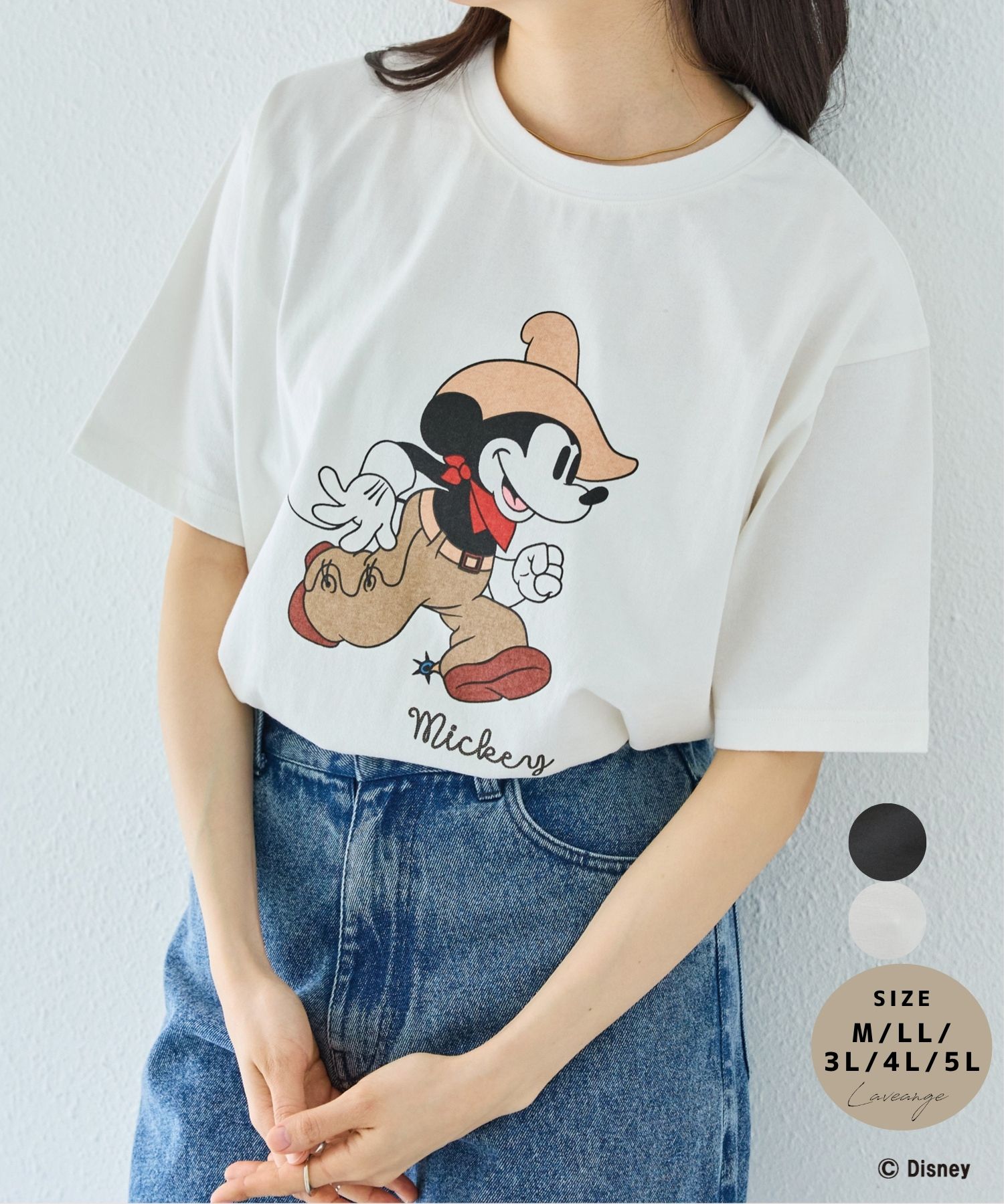 Rakuten - laveange 【Disney】別注 ＜ミッキー＞ウエスタン バックプリントTシャツ ディズニー ミッキー Tシャツ レディース バックプリント レトロ ウエスタン 5762070