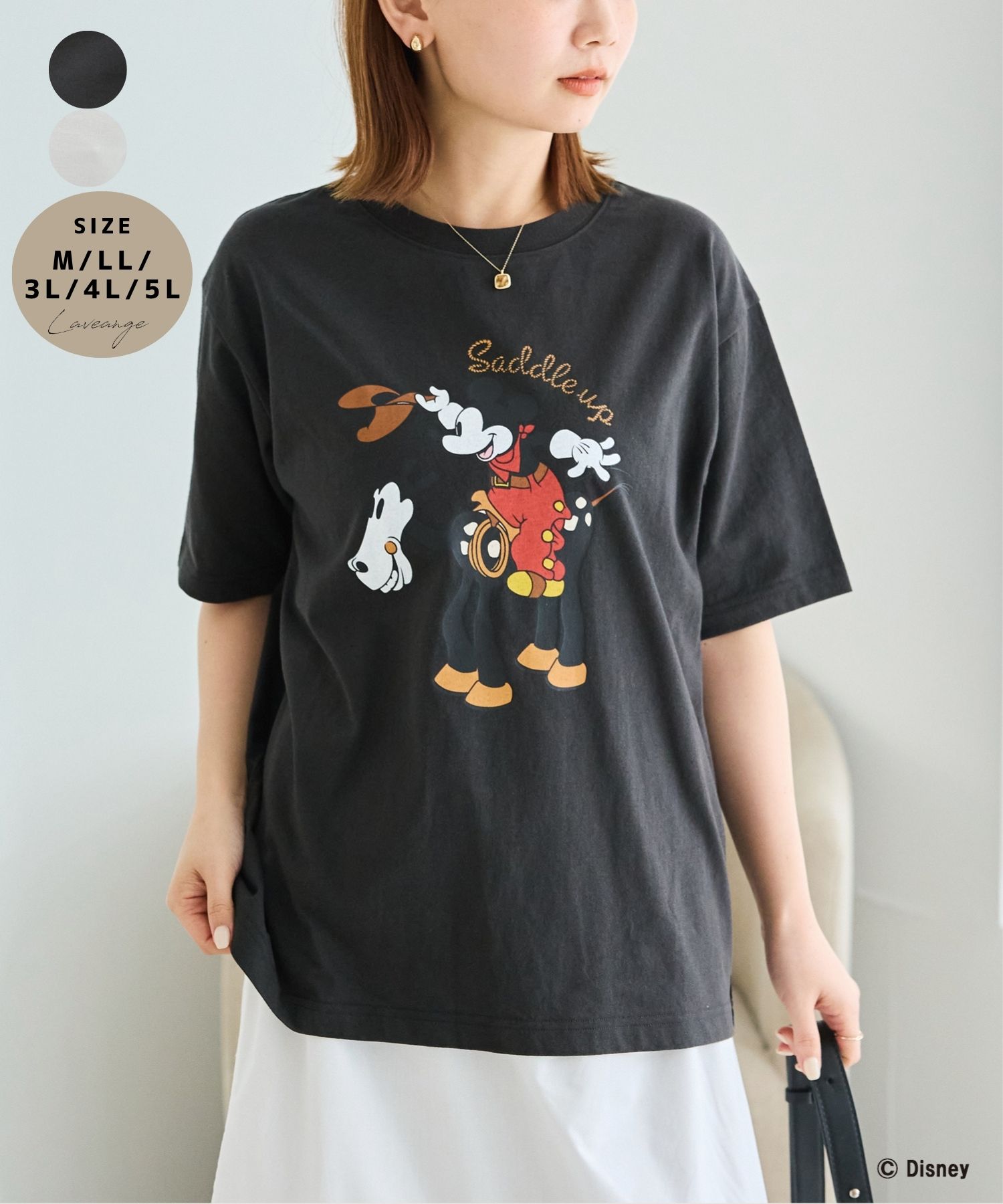 Rakuten - laveange 【Disney】別注 ＜ミッキー＞ウエスタン フロッキーバックロゴTシャツ ディズニー ミッキー Tシャツ レディース 別注 バックプリント フロッキー 5762071