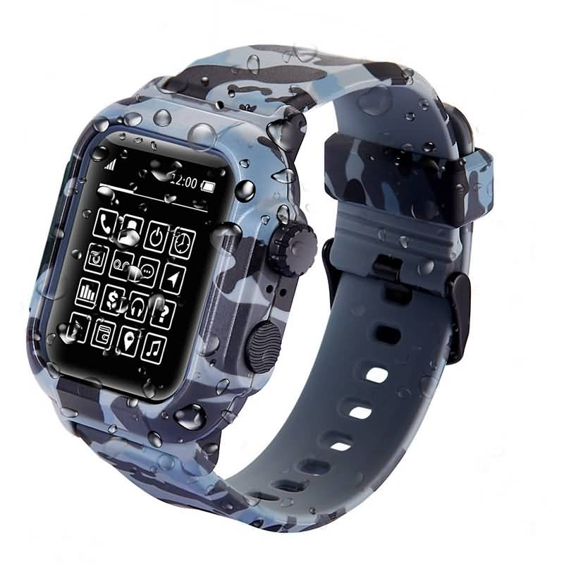 Apple watch 42mm/44mm IP68防水 シリコンバンド+カバー セット ア ップルウォッチ IP68防水 バンド 超強全面保護 強化ガラスカバ...