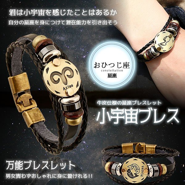 小宇宙ブレス おひつじ座 ブレスレット 欧米 レトロ 12 星座 干支 男女通用 多重 相性 レザー 合金 腕..