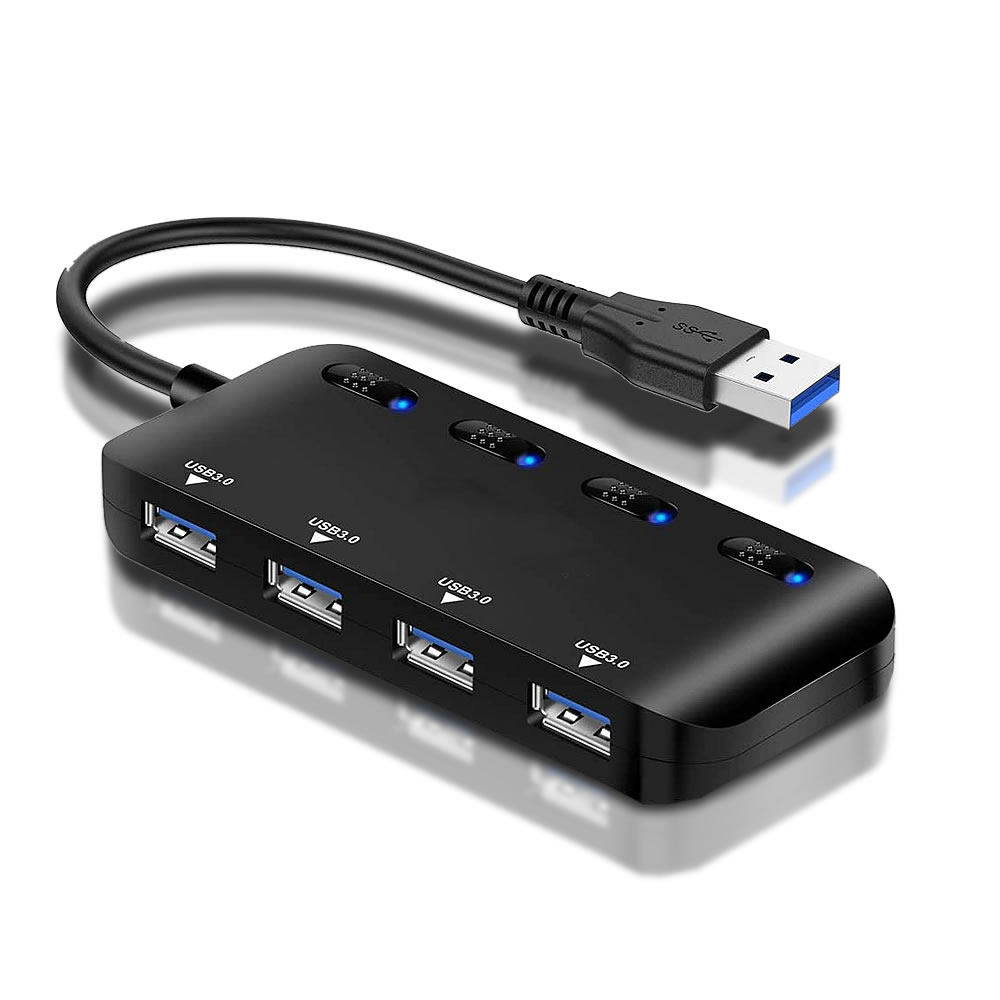 USB3.0 ハブ4ポート 高速 USB3.0 拡張USB Hub 独立スイッチ付 コンパクト 軽量 ...