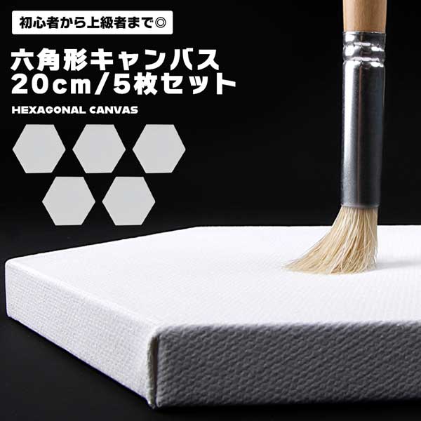 キャンバス 六角形 画材 5枚セット 20cm キャンバスボード 張りキャンバス 絵画 水彩画 油絵 ...