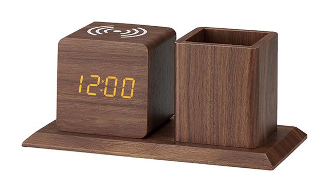 【 お歳暮 送料無料 冬ギフト 】 置き時計 多機能 ペンスタンド マルチスタンド ペンホルダー付 ワイヤレス 充電 クロック Qi対応 スマホ 時計 カレンダー アラーム 温度計 音センサー ペン立て