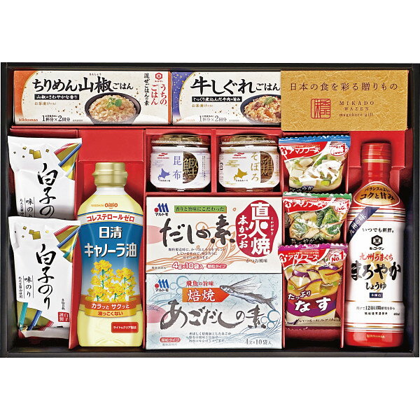 【 厳選 ギフト 送料無料 】 味香門和膳 九州版 醤油 混ぜご飯の素 牛しぐれ ちりめん山椒 味噌汁 フリーズドライ 海苔 鰹昆布 鶏そぼろ だしの素 あごだし 直火焼 油 キャノーラ油 ギフト プレゼント お祝い 内祝い 手土産 ご飯のお供 おかず 人気 詰め合わせ セット