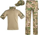 サバゲー 迷彩服 Tシャツ+コンバットパンツ+タクティカルキャップ 3点セット 戦闘服 上下セット メンズ アウトドア 半袖 ズボン 帽子 サバイバルゲーム BDU ミリタリー マルチカム スポーツ服 日焼け防止 帽子 迷彩柄 男女兼用 CP迷彩M