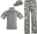 サバゲー 迷彩服 Tシャツ+コンバットパンツ+タクティカルキャップ 3点セット 戦闘服 上下セット メンズ アウトドア 半袖 ズボン 帽子 サバイバルゲーム B...