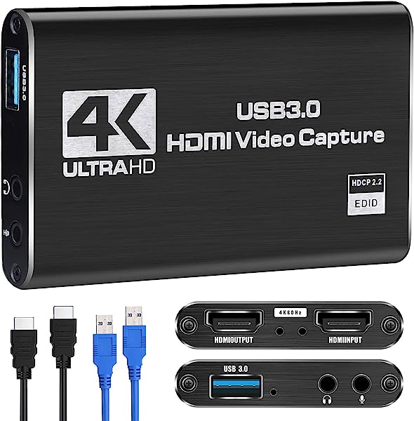 キャプチャーボードビデオキャプチャー4K 60FPS パススルー USB3.0 ゲームキャプチャー Switch/PS4/PS5Xbox/PS3対応 キャプチャカード HDMIゲーム録画 ビデオ録画 医用撮像 生放送用 ライブ配信用 HDMIケーブル付属