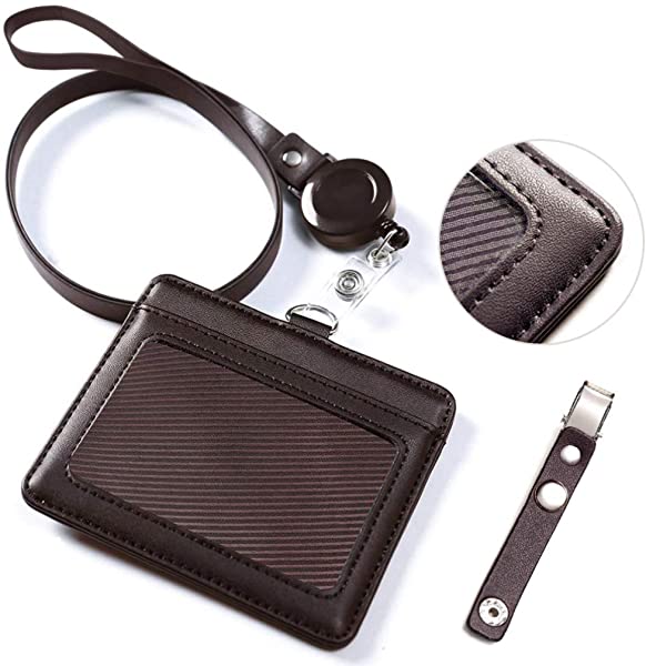 ネームホルダー id カードホルダー レザー パスケース 伸縮リール式 ネックストラップ バンドクリップ ..
