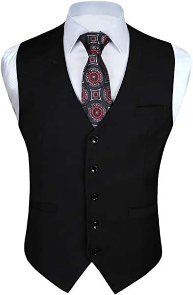 スーツベス メンズ ビジネス 結婚式 チョッキ ジレ Vネック 2ポケット 光沢 スリム フィット フォーマル 紳士 礼服 (ブラック/XL)