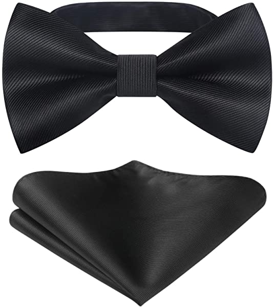 ブラック 蝶ネクタイ メンズ 無地 ワンタッチ 蝶ネクタイ チーフ セット 絹シルク ボウタイ チーフ ストライプ 結婚式 クリップ式 簡単着脱 プレゼント 送...