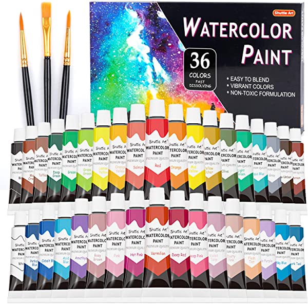 水彩絵の具 36色セット 透明水彩 12ml チューブ 大人の塗り絵 水彩画 お絵描き 美術 画材セット 学校用 幼稚園 初心者 専門家 プ ...