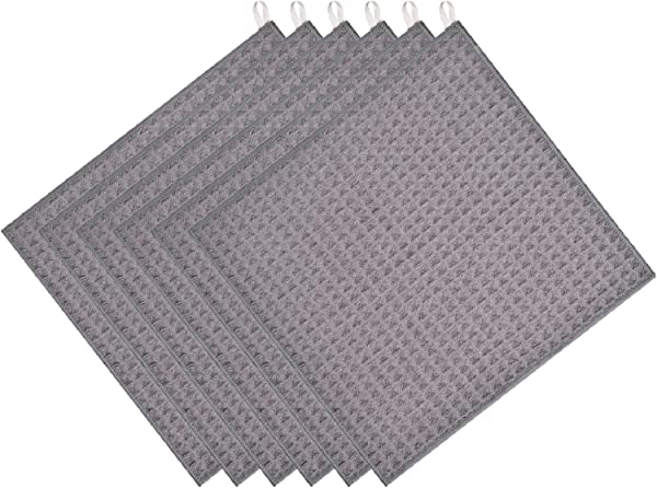 ふきん 高速 吸水 ぞうきん キッチン 拭き マイクロファイバー 布巾 速乾 雑巾 台拭き 食器 拭き用 ハンドタオル ガラス 窓 鏡 洗面台 拭きタオル 掃除用品 ワッフル [6枚 30*30cm] グレーとホワイト