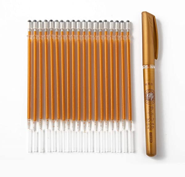 金色写経筆 ボールペン 筆で祈愿 綺麗な濃金写経筆絵仏にも適用 ボールペン本体2本と替え芯20枚セット 送料無料
