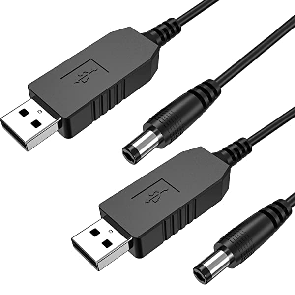 USB DC 昇圧ケーブル 5V 12V 変換 2本 1m 2.1mm X 5.5mm 電源供給ケーブル 電圧変換 モバイルバッテリー シガーソケットなど用 送料無料