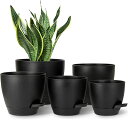 植木鉢 プラスチック製 給水プランター 専用給水口付き 円形 現代風 フラワーポット 室内 観葉植物 ハーブ 花栽培適用 黒 5点セット(直径11.5 14 15 16 17cm)