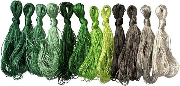 【12本セット】 絹糸 光沢きれい 刺しゅう糸 ソーイング糸 手縫い糸 12色 カラー糸 セット 20M/色 計240M (グリーン) 送料無料