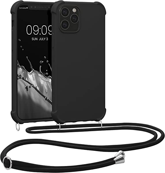 iPhone 12 / 12 Pro ケース 肩掛けケース ロープ ストラップ付き シリコン カバー 斜めがけ...(黒色) 送料無料