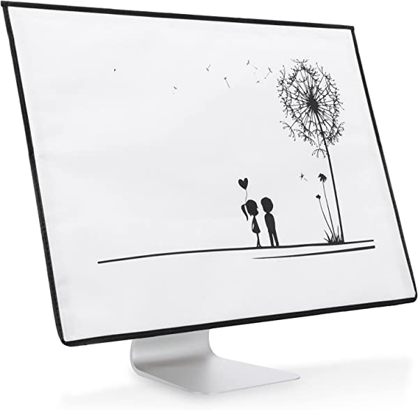 Apple iMac 24' モニター防塵カバー PC カバー ホコリよけ キーボード マウス ポケット付き タンポポの綿毛ラブデザイン...(黒色 / 白色)