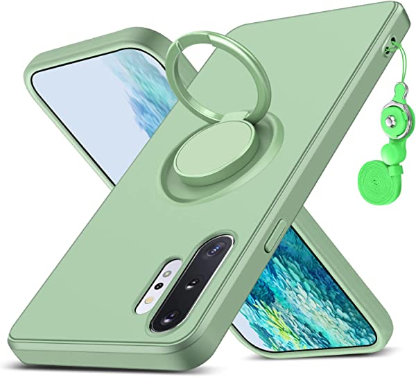 Galaxy Note10 Plus ケース リング シリコン レンズ保護 薄型 360°回転 車載ホルダー TPU 一体型 防水 軽量 ストラップホール 黄変防止 四隅衝撃吸収 おしゃれ 滑り止め フィット感 ギャラクシーNote10 Plus 液状シリコンカバー 緑 送料無料