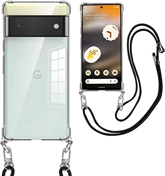 Google PIxel 6 ケース クリア ショルダー 耐衝撃 薄型 TPU 軽量 肩がけ 首掛け 紐付きバンパー カバー ピクセル6 ストラップ付き ストラップホール付き 韓国 ストラップ着脱可 調節 Qi充電 ワイヤレス充電 傷防止 全面保護 落下防止 すり傷防止 カメラ ...