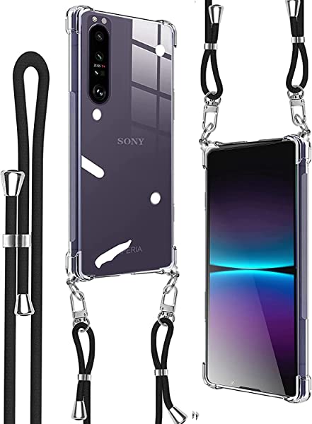 SONY Xperia 1 IV ケース ショルダー 耐衝撃 クリア エクスペリア1 iv ケーススマホ SO-51C SOG06 カバー 可能 調節可能な ショルダー 肩がけ 首掛け 紐付き 薄型 縄掛け ケース 斜めかけケース 透明 クロスボディネックレス より良い滑り止め、TPU 吸収 ワイ...