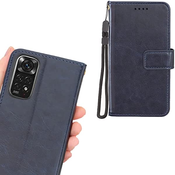 XiaoMi Redmi Note 11 4G ケース 手帳型 レザー TPU スマホケース スタンド 財布型 全面保護 傷防止 携帯ケース 放熱性 耐衝撃 高級 PUレザー 軽量 着脱しやすい マグネット式 カード収納 横置き タイプ：濃紺