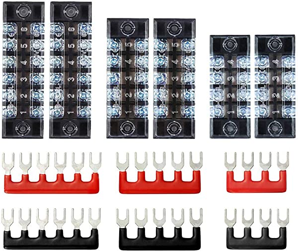 固定端子台 組端子台 600V 15A 2列型 極数4 極数5 極数6 2色絶縁圧着端子セット付属 送料無料