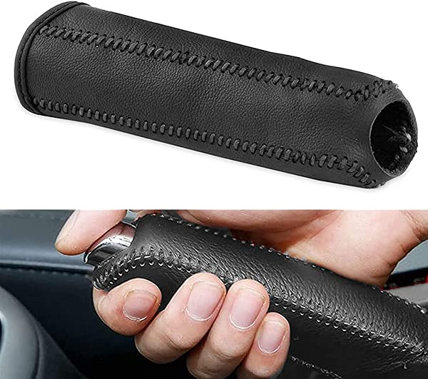 本革 サイドブレーキ カバー 高級 レザーカバー レザー 保護 汚れ防止 取り付け簡単 汎用 ブレーキカバー 保護 (黒ステッチ) 送料無料