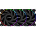 120mm 3PIN PCケースファン 25mm厚 外側の枠がレインボーリング状光る 静音 耐久 3本1セット