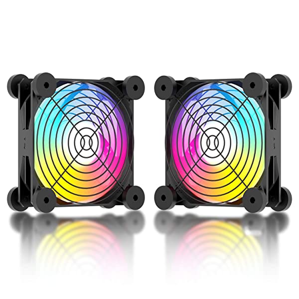 12cm USB冷却ファン USB扇風機 ミニ送風機 PCケースファン 虹色LED光る 2基連結 1100RPM 静音タイプ