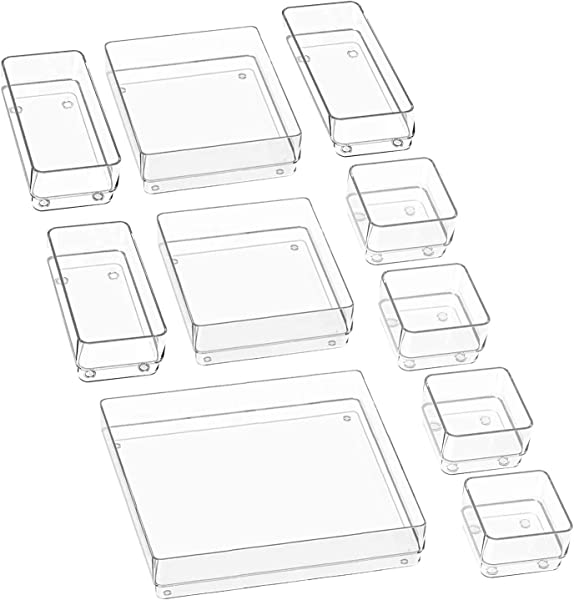 ［10個セット］コスメ収納ボックス 透明 メイクボックス 小物入れトレイ 冷蔵庫 文房具 コスメ収納 卓上収納 多用途整理ケース‐クリア