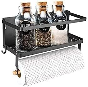 冷蔵庫 マグネット スパイスラック 冷蔵庫ラック 調味料 収納 キッチンペーパーホルダー マグネット 調味料ラック キッチン ラック マグネット 棚 調味料入れ (30*10*10cm 黒)
