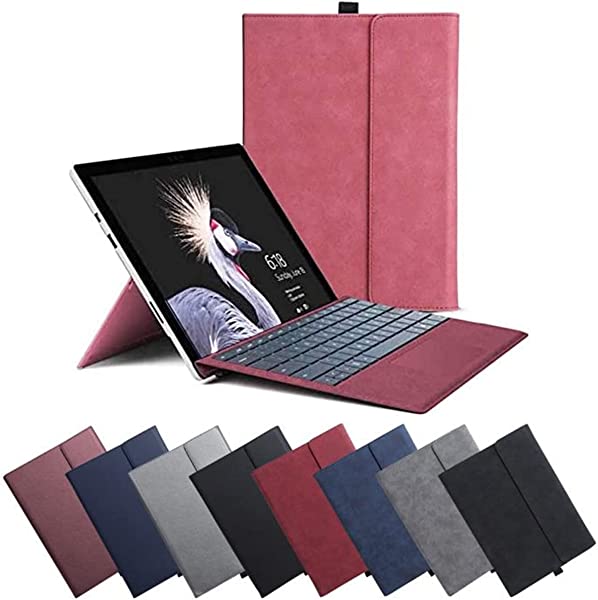 Surface Pro 9 カバー サーフェス おしゃれ 保護ケース かわいい 耐衝撃 アクセサリー タッチペンホルダー サーフェスプロ 9 ケース 手帳型レザーケース ポーチバッグ キーボード収納ケーススタンド保護カバー  レッド